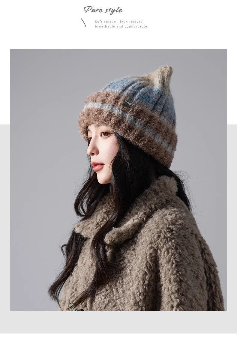 Cappello invernale versatile per donna, caldo e spesso, con orecchie di gatto, carino e dolce, lavorato a maglia, alla moda, in lana._voghion.com