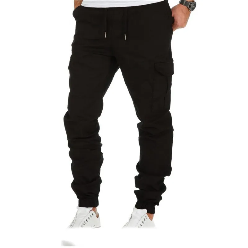 Calças de trabalho chino com cintura elástica masculinas estilo casual calças cargo joggers calças bottoms reino unido_voghion.com