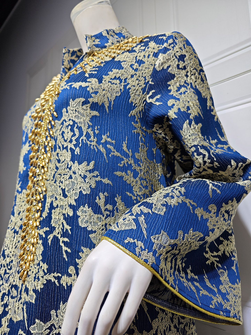 Women's Clothing Muslim Evening Gown Jacquard Embroidery Dress Beading Fashion Kaftan Arabian Dubai Robe_voghion.com