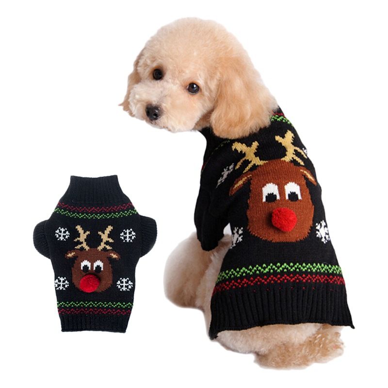 Christmas pet Clothing Red Nose Deer pet sweater Poodle Teddy Small medium large dog sweater_voghion.com
