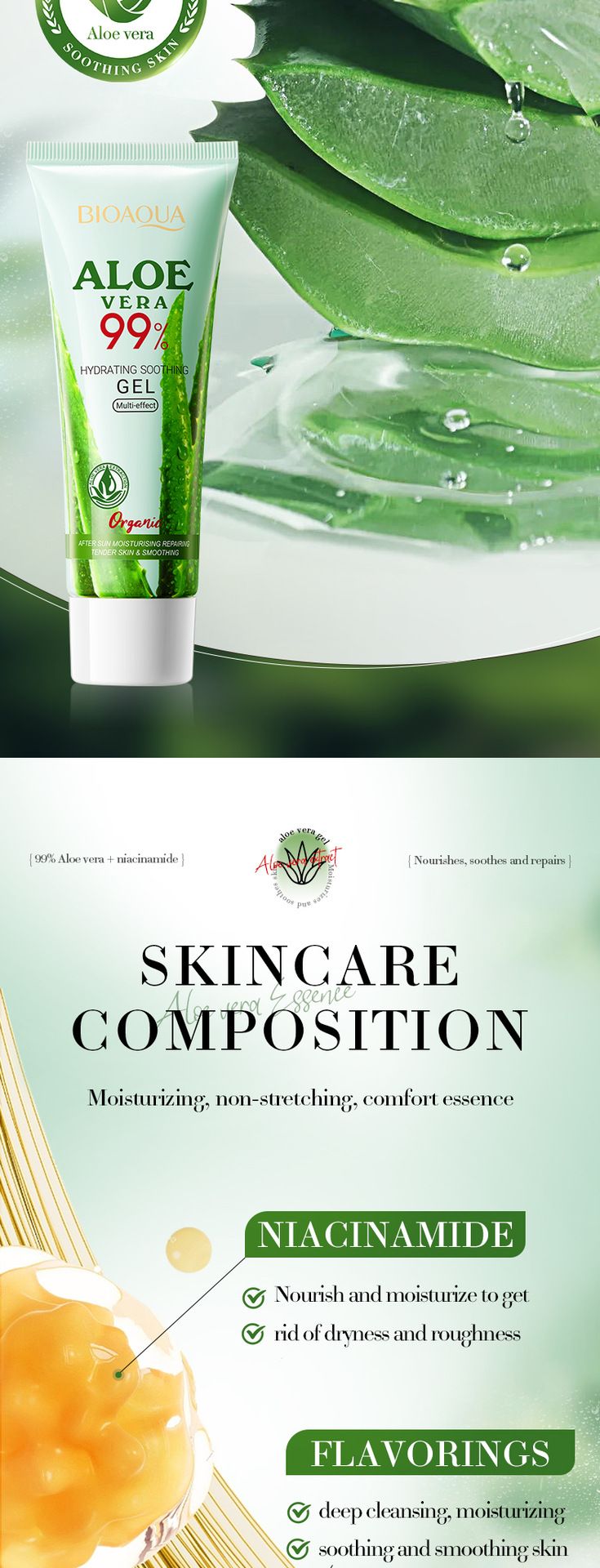 Aloe Vera Gel BIOAOUA Hydrating Soothing Aloe Vera Gel 50g Translucent Rejuvenation_voghion.com