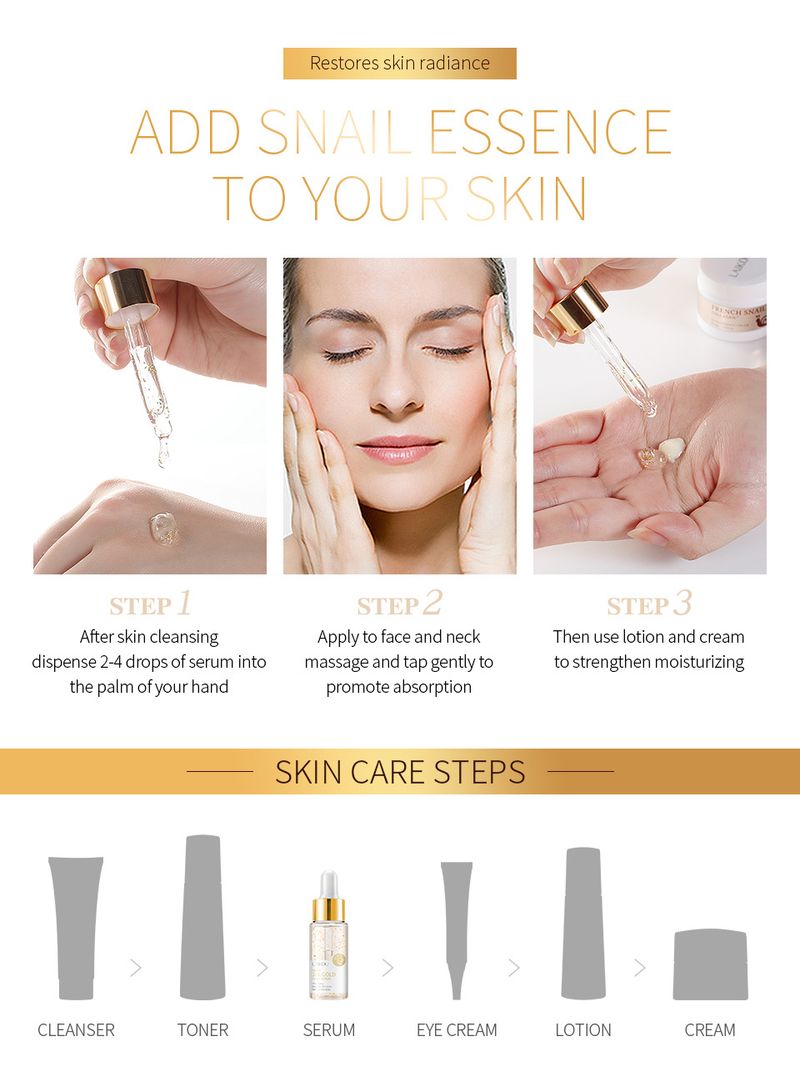 Siero Laike Gold Foil Snail Essence 17ml Prodotti idratanti per la cura della pelle Confezione inglese_voghion.com