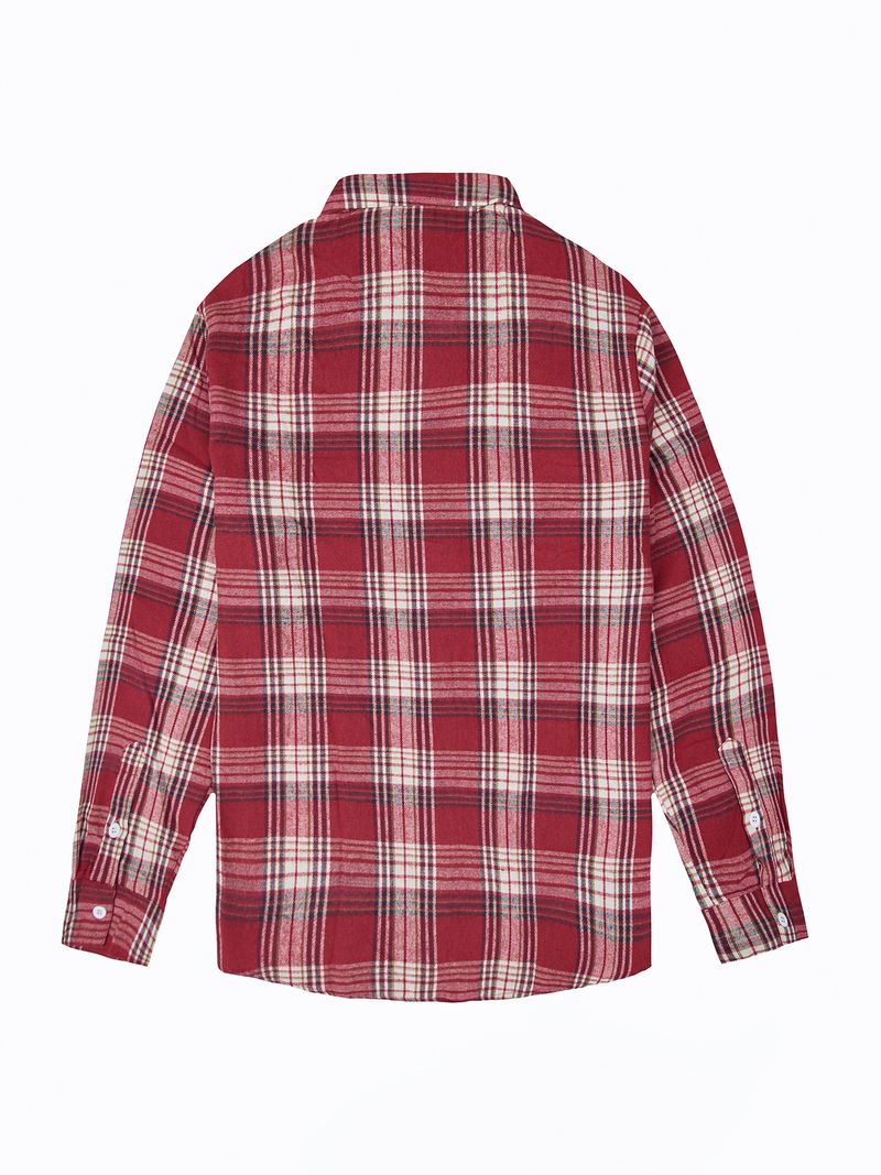 Men’s Flannel Plaid Shirt – Soft Brushed Polyester Long Sleeve Casual Button-Up (Red/Navy/Orange)_voghion.com