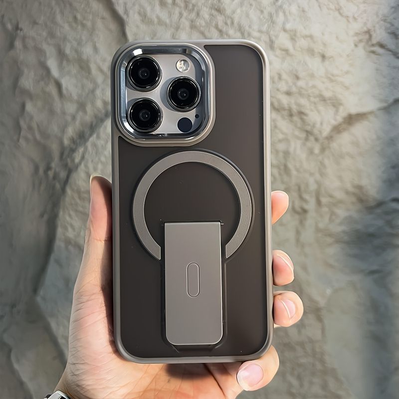 Luxury With Stand Matte Translucent Magnetic Wireless Charging Phone Case for 15 14 13 12 11 Pro Max Plus Metal Camera Ring Shockproof_voghion.com