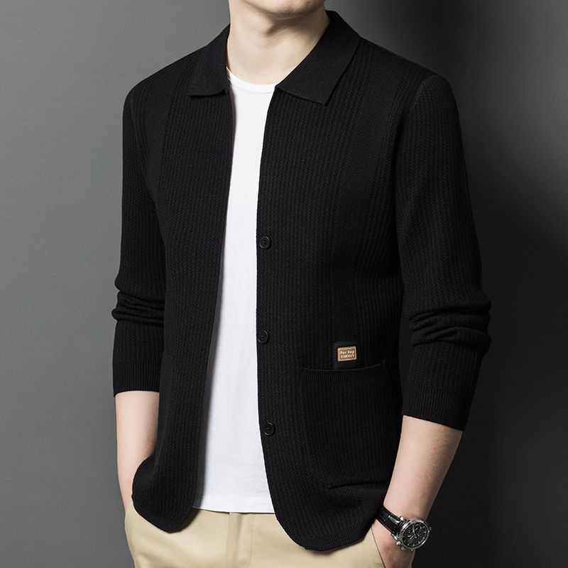 2025 Spring And Autumn New Youth Knitted Cardigan Sweater Jacket Men's Casual Solid Color_voghion.com