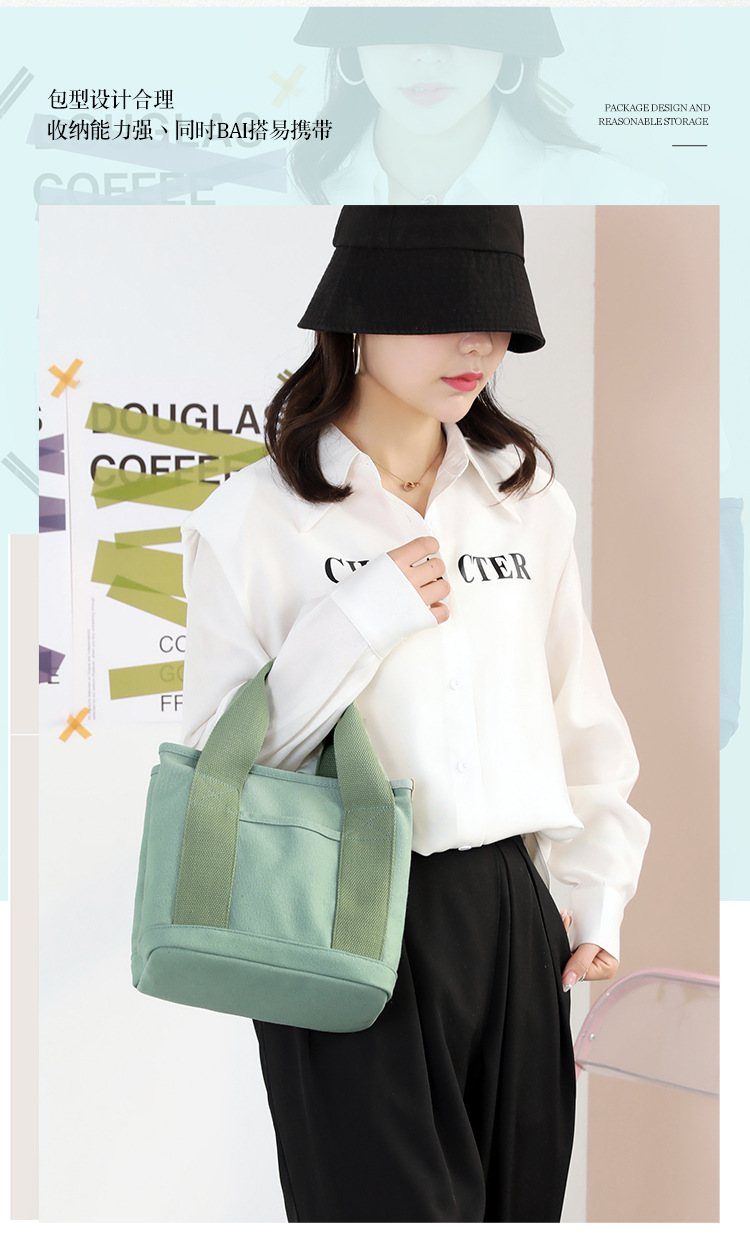 Women Small Bag with Zipper Fashion Lady Single Shoulder Portable Thickened Canvas Mobile Phone Bucket Tote Bag_voghion.com