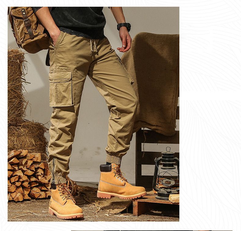 Spring And Autumn Washed Casual For Men, Jogger Zipper Cargo Multi-Pocket Sports Long Pants, Cotton Stretch Pants_voghion.com