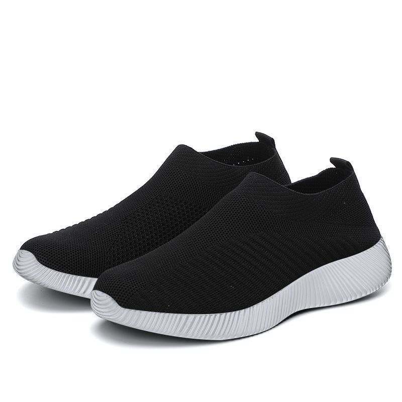 Plus Size Flyknit Dames 2024 Nieuwe Ademende Casual Elastische Sokken Lage Comfortabele Moederschoenen_voghion.com