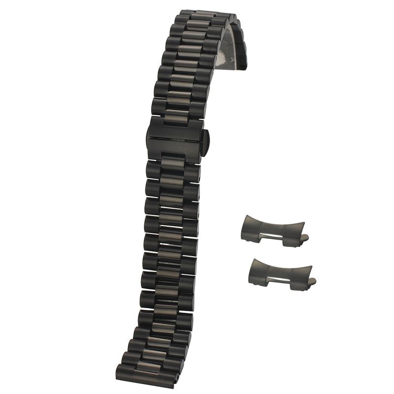 Uhrenzubehör für Männer und Frauen, universelles, gebogenes, massives Armband mit drei Perlen, Edelstahlarmband 10–22 mm_voghion.com