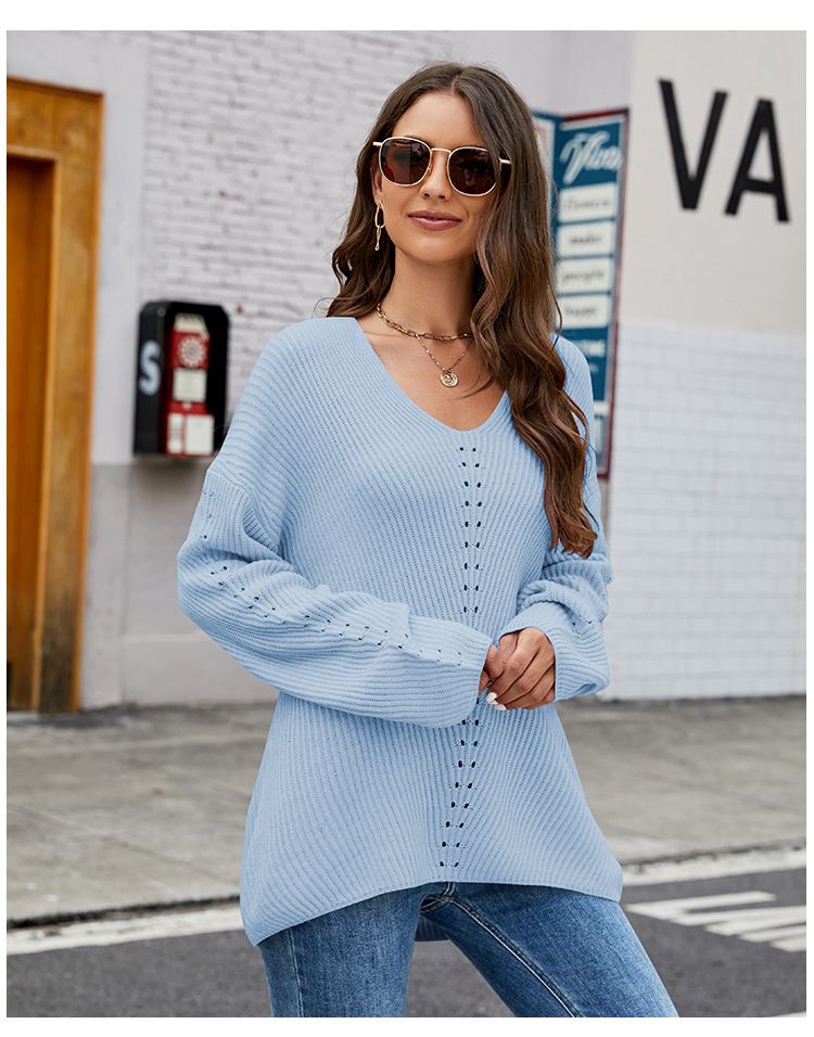 Chemisier ample à manches longues et col rond pour femme, couleur unie, décontracté, à capuche_voghion.com