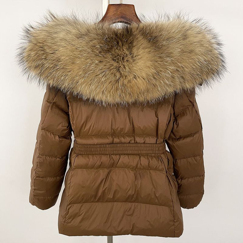 Nuovo stile caldo del commercio estero, giacca corta da donna con collo in vera pelliccia di volpe, giacca in piumino con vita sottile e spessa_voghion.com