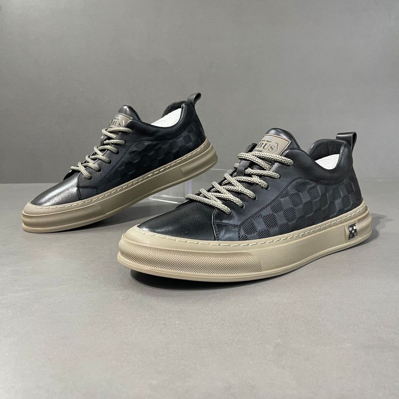 Men's Leather Small White Versatile Board Lace Up Trendy Breathable Soft Soled Flat Shoes, Men's Shoes_voghion.com