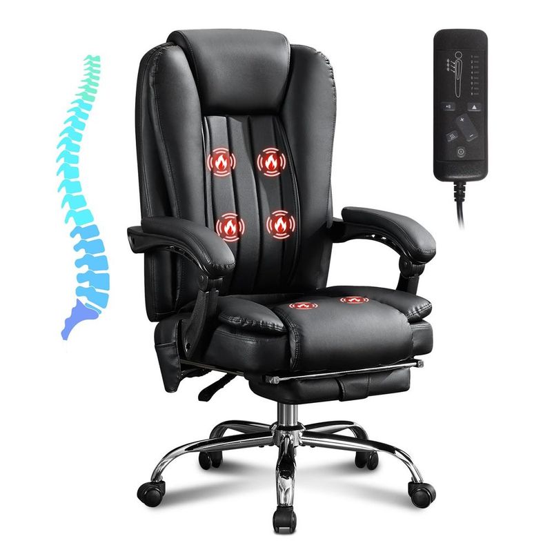 Massage Office Chair With Heat And 6 Vibration Points,Executive Office Chair With Foot Rest And Padded Armrests,Reclining Backrest And Wheels_voghion.com