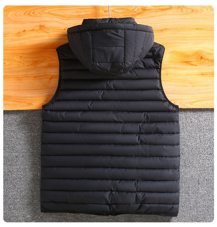 Leichte Herrenweste mit abnehmbarer Kapuze – Slim Fit Pufferjacke aus Polyester für lässige Winterkleidung (Schwarz/Rot/Khaki, L-7XL)_voghion.com