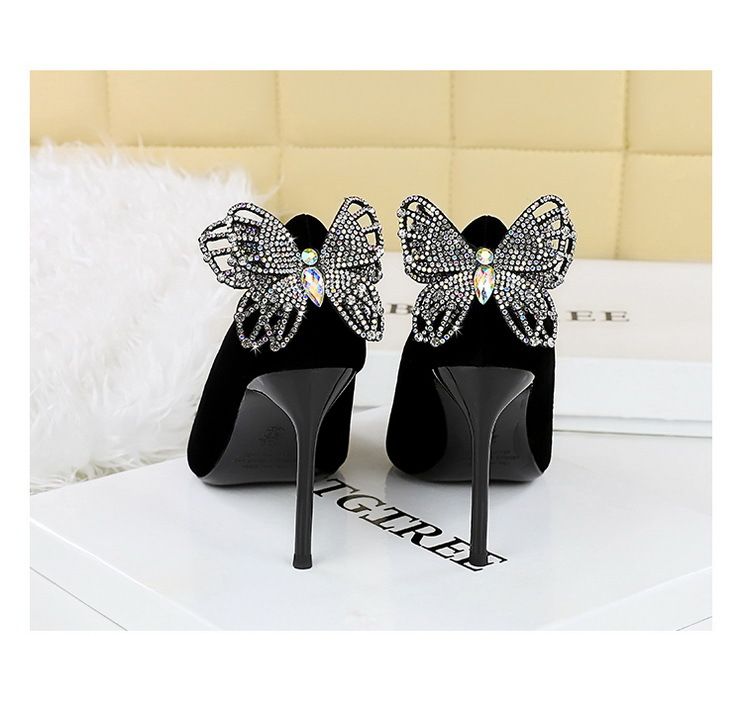 3739-H62M Koreanische Mode Vielseitig Wasser Diamant Bogen Elegant Flach Mund Dünne Ultra High Heels Einzelnen Schuhe_voghion.com