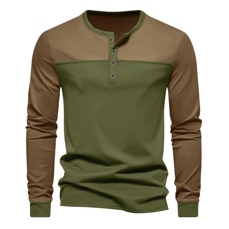 Herren-Retro-T-Shirt mit Henley-Kragen – Zweifarbiges, atmungsaktives Langarmshirt aus Polyester-Mischgewebe (S-XXXL)_voghion.com