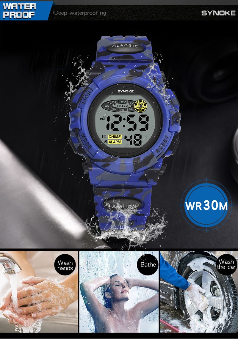Unisex Digital Sports Watch With Camouflage Design, Multi-Color Night Light, Waterproof, Lightweight & Durable For Kids And Adults_voghion.com
