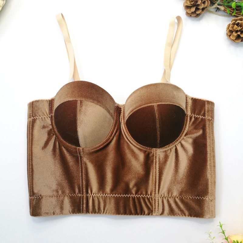 Vêtements pour femmes, bretelles en velours, vêtements d'extérieur, soutien-gorge en arête de poisson, couleur unie, velours coréen avec anneau en acier, gilet gainant, style court, haut tube polyvalent_voghion.com