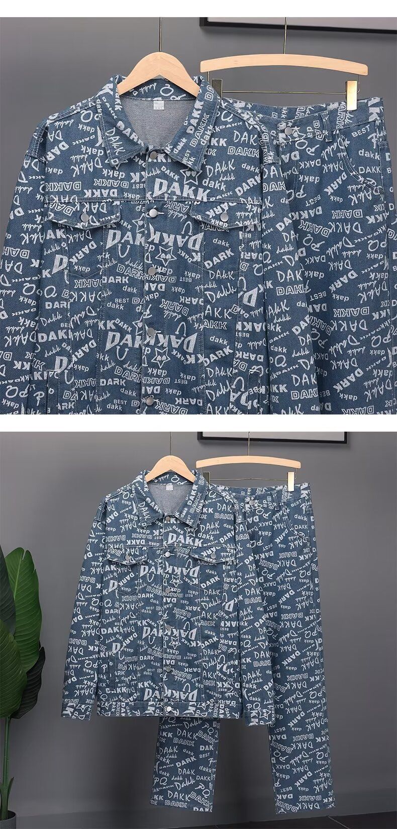 Jeansjacke- und Hosen-Set für Herren – Lässiges Vintage-Outfit im amerikanischen Stil für Frühling und Herbst, stylischer Mantel mit passender Hose für den Alltag_voghion.com