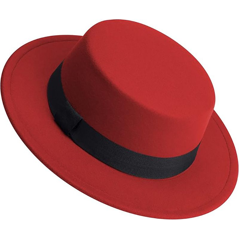 Cappello piatto in lana nera, cappello a tesa piatta, cappello a forma di feltro, cappello da cowboy in lana alla moda per autunno e inverno_voghion.com