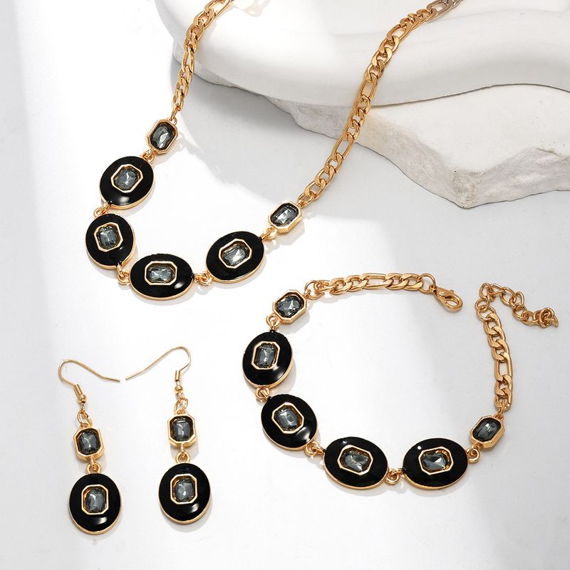 Ensemble de bijoux tendance en métal polygonal texturé pour femme, boucles d'oreilles, collier et bracelet_voghion.com