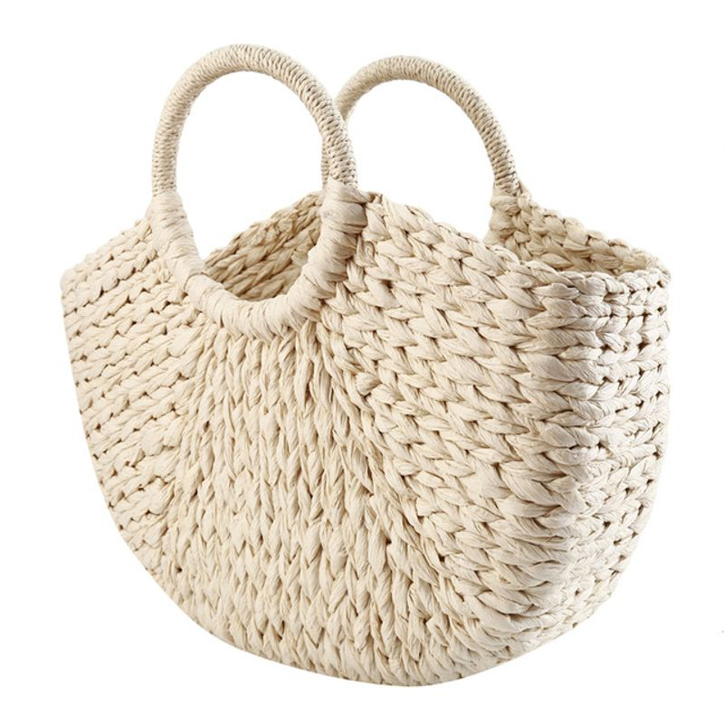 Borsa a mano da donna Borsa semicircolare intrecciata in vimini di vimini di grande capacità Borsa da viaggio casual da donna di grande capacità Bolsos di moda_voghion.com