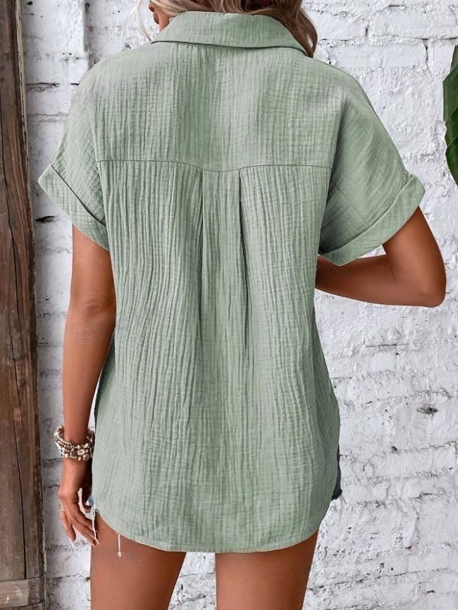 Camicie da donna, tinta unita, casual, con maniche a pipistrello e bottoni_voghion.com