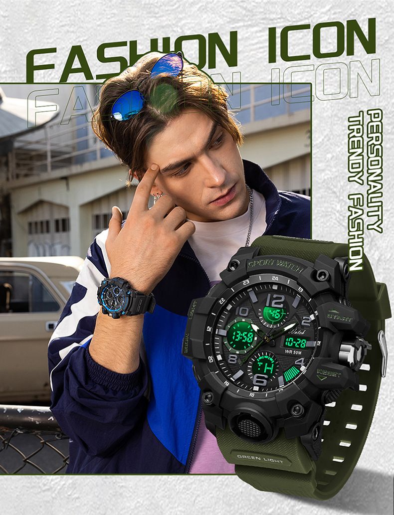 Men's Digital Analog Sports Watch With Waterproof, Stopwatch, Alarm, And Luminous Display Outdoor Sports Multi Function Watch For Men_voghion.com