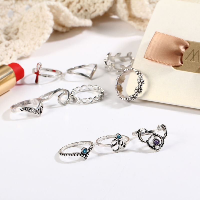 Fashion 10PCS/Set Vintage Antique Moon Heart Ring Crown Opal Stone Finger Midi Rings Set for Women Boho Jewelry Gift_voghion.com