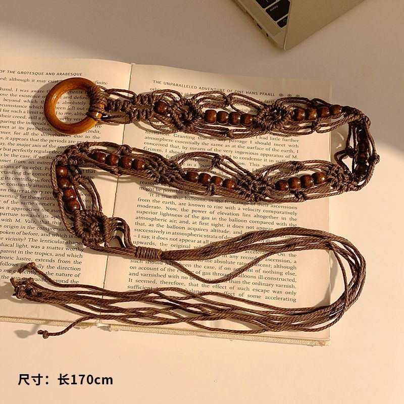 Ceinture en perles de bois et résine, tissée à la main, chaîne ronde géométrique, style ethnique, accessoire de taille_voghion.com