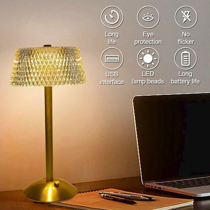 Lampada da tavolo a LED senza fili, ricaricabile tramite USB, luce notturna, dimmerabile al tocco, lampada da scrivania, decorazione per caffè/bar/hotel/camera da letto, luce d'atmosfera_voghion.com