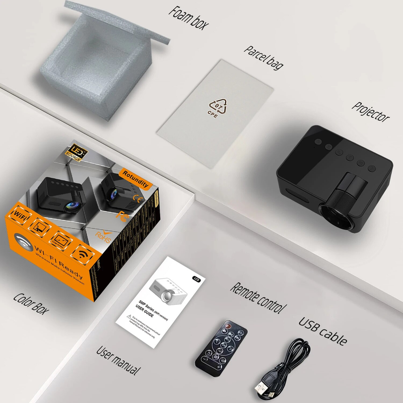 YT100 Wireless Mobile Phone Mini Full HD Video Projector, Portable Outdoor Indoor Projector_voghion.com