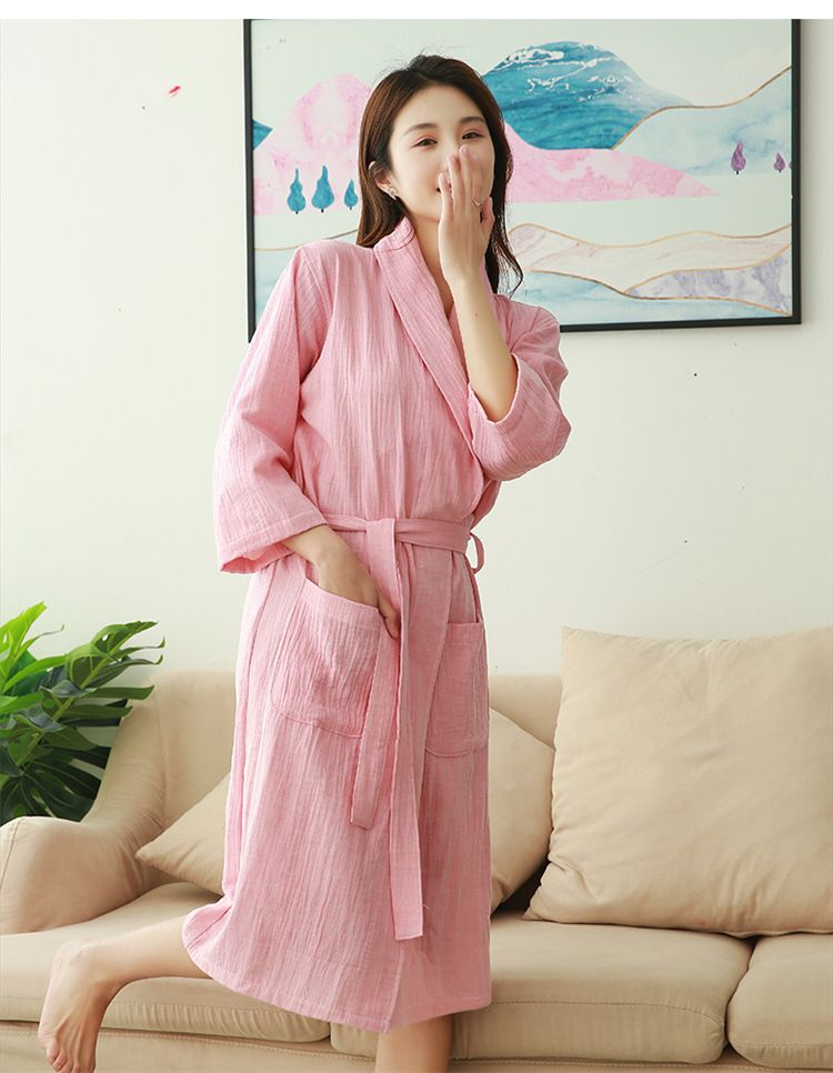 Pure Cotton Bathrobe Spring And Summer Thin Double Layer Gauze AB Surface Hotel Bathrobe Men And Women Couple Nightgown_voghion.com