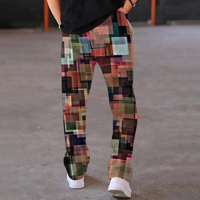 Men's Spring Summer Loose Straight Sports Casual Pants American Style Printed Oversize Long Trousers_voghion.com