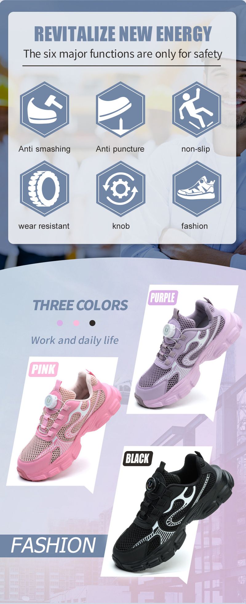 New Women's 4.0 European Standard Kevlar Midsole Safety With Rotating Buttons, Smashing And Anti Stabbing Work Shoes_voghion.com