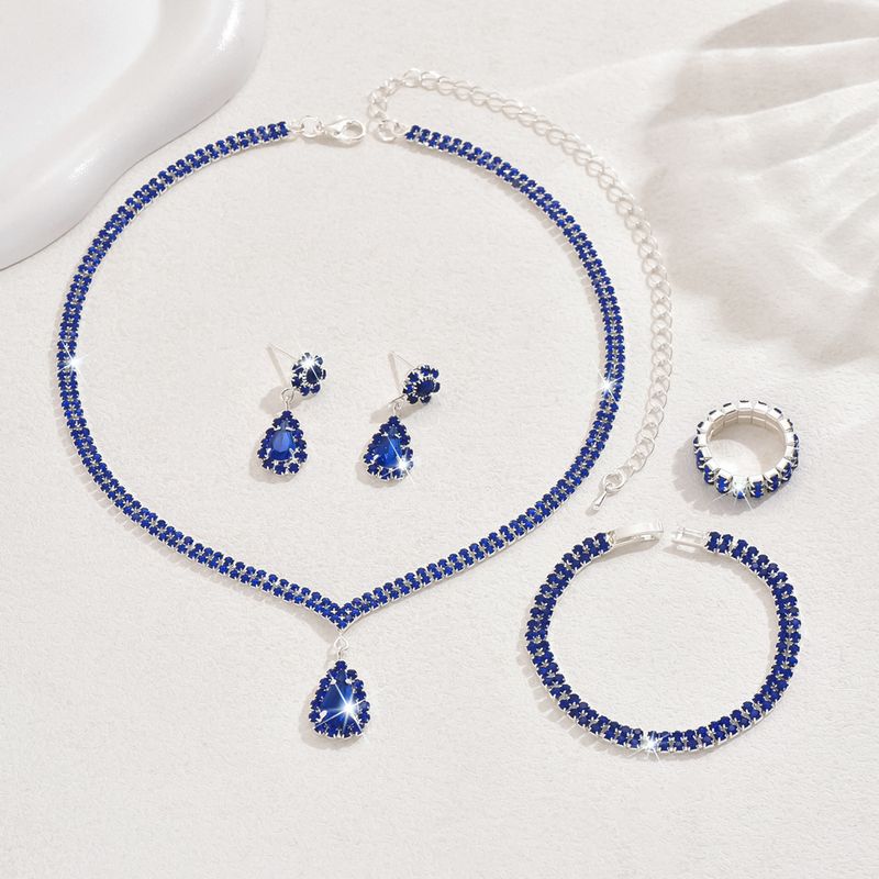 Set di gioielli da donna, alla moda, dal design semplice e alla moda, con ciondolo a forma di goccia di diamante, collana, orecchini, anello, gioielli, set da sposa, accessori_voghion.com