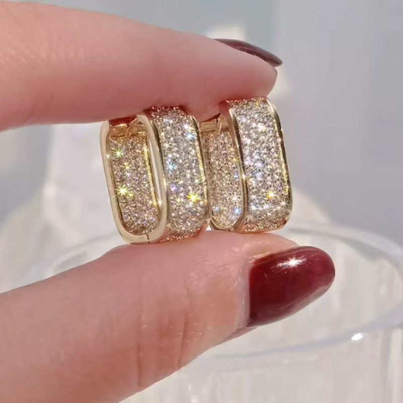 Fashion Luxury Full Diamonds Imitation Inlaid U Shape Charm Huggie Earrings In Rose Gold Platinum Color Coating For Women Ladies_voghion.com