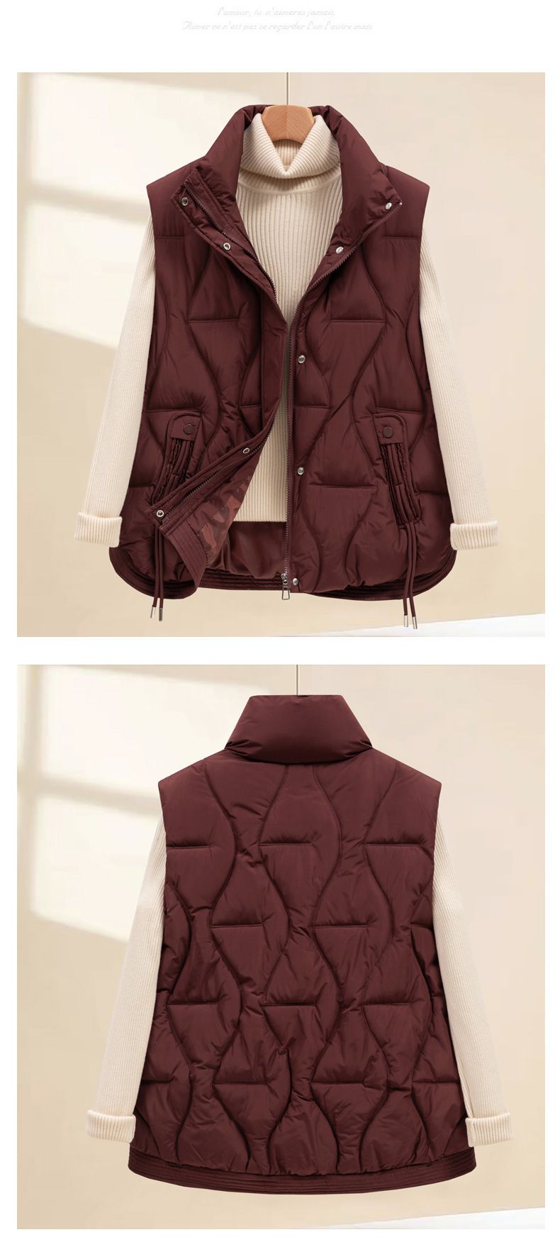 Women's Padded Vest With Stand Collar, Winter Warm Quilted Jacket, Loose Fit Casual Outerwear, Lightweight Puffer Gilet For Autumn & Winter_voghion.com