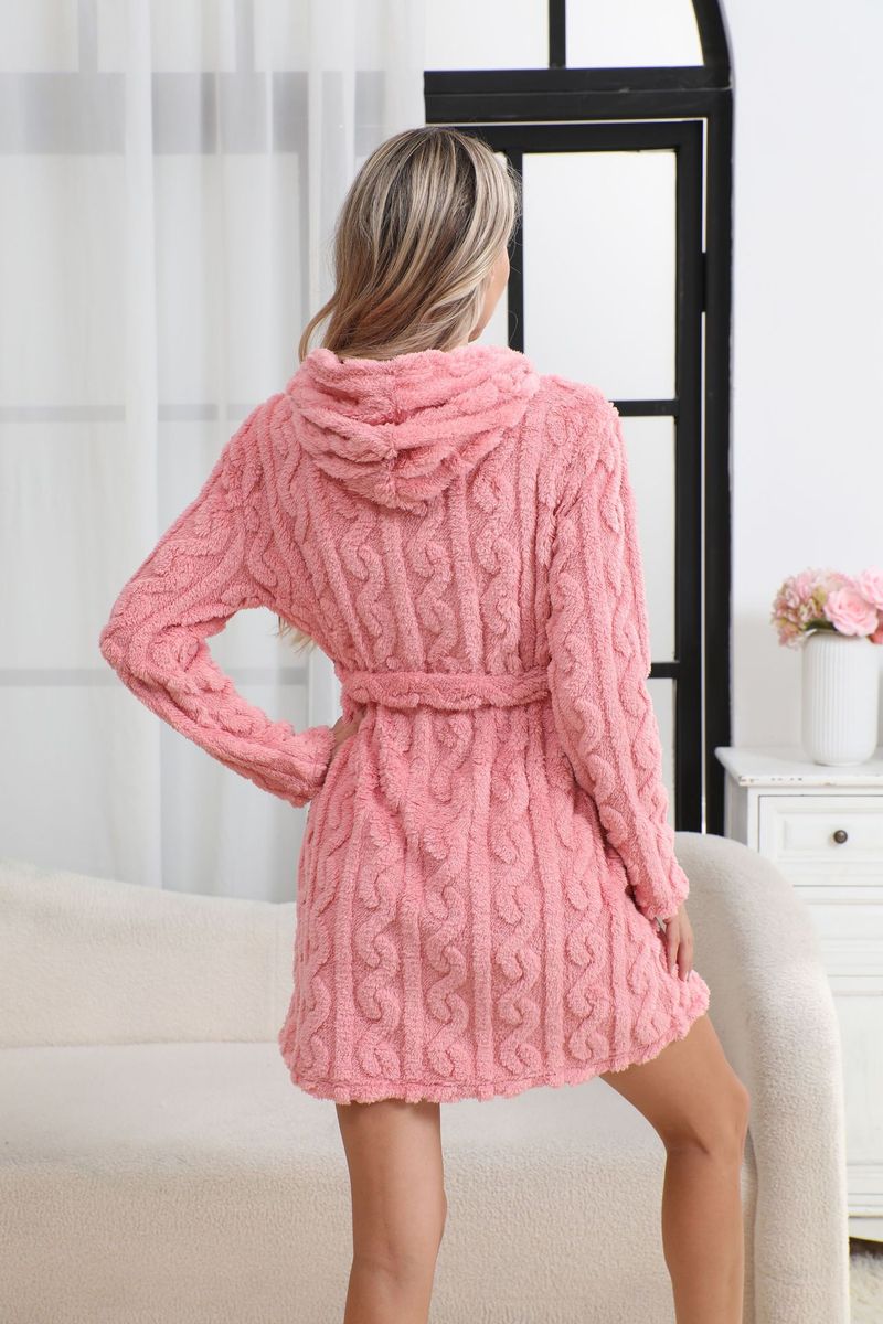 Women's Solid Color Coral Fleece Pit Strip Cardigan Bathrobe Pajamas Pajamas Loungewear Comfortable Home Style_voghion.com