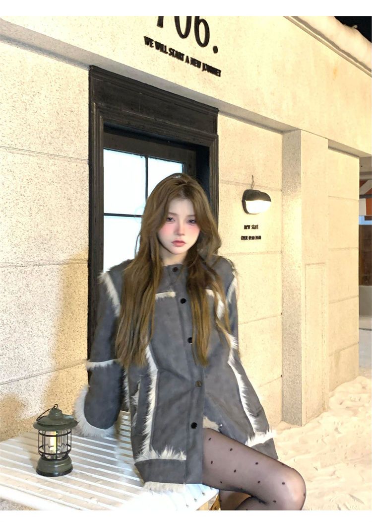 Grau Kran Silber Schnee Winter Neue frauen Anzug Elegante Pelzigen Patchwork High-end-Mantel Vielseitig Mode Shorts_voghion.com