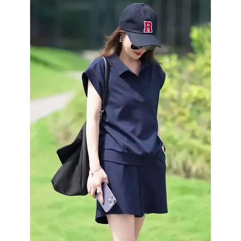 Ensemble de sport décontracté haut de gamme style européen pour femme, été, coupe ample, amincissante, short à manches courtes, deux pièces_voghion.com