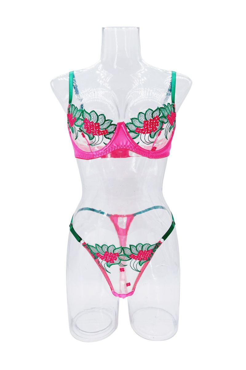 Women's Intimates New Underwear Three Point Sexy Mesh Embroidery Perspective Underwear Set Female T Pants Temptation_voghion.com
