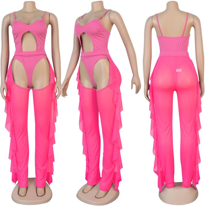 Vêtements pour femmes, maillot de bain de couleur unie, ensemble deux pièces en gaze en maille_voghion.com