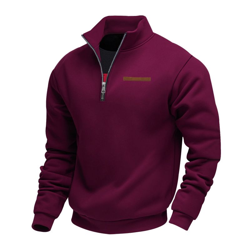 Large Size Spring And Autumn Fleece Half Zip Loose Stand Collar Pullover Solid Color Casual Sweatshirt For Men_voghion.com