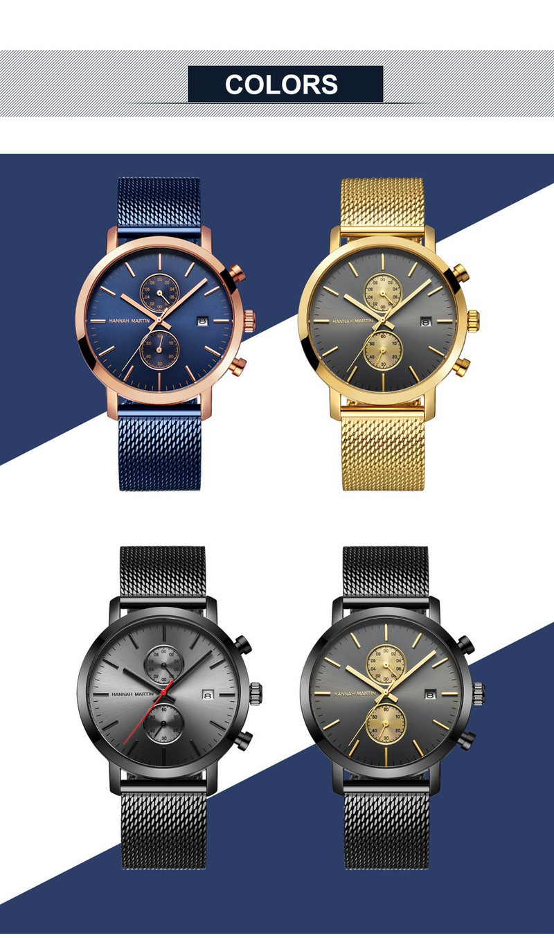 Men's Stainless Steel Waterproof Quartz Watch With Date Function, 44.5mm Round Dial, Mineral Glass, Casual & Business Style_voghion.com