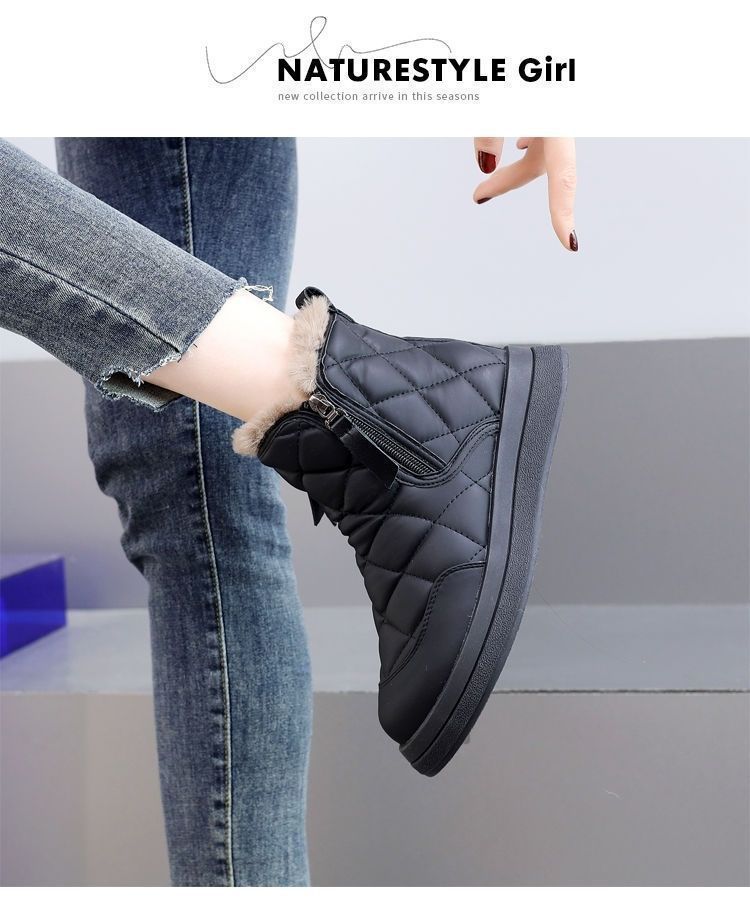 Γυναικείες μπότες χιονιού, νέες χειμωνιάτικες βελούδινες, παχιές βαμβακερές μπότες από βορειοανατολικό ... ύφασμα, αδιάβροχες, αντιολισθητικές και ζεστές, κοντές μπότες_voghion.com