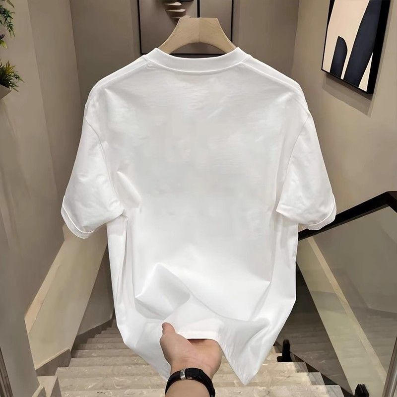 Camiseta de manga corta de algodón puro con cuello redondo y estampado de verano para hombre_voghion.com