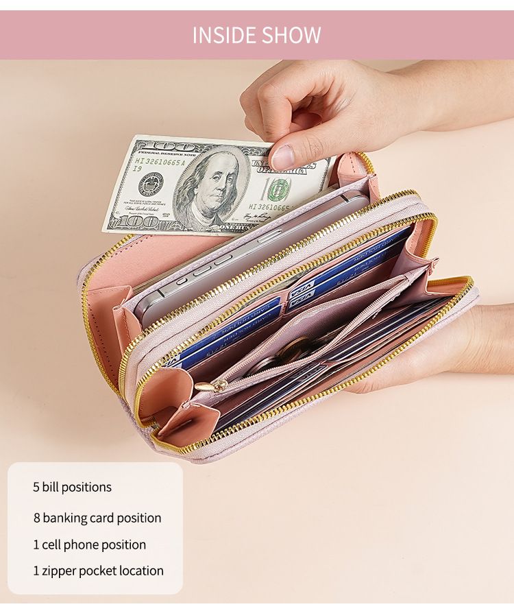 Women's Long Wallet, Clutch Bag, Double Zipper Change Bag, Lychee Pattern Women's Wallet._voghion.com