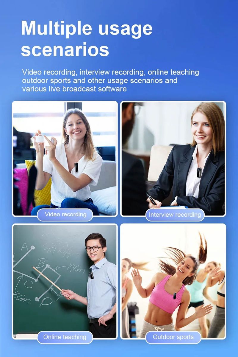 Wireless Lavalier Microphone LCD Display Noise Reduction Lapel Mic Video Recording Interview Live Broadcast for iPhone_voghion.com