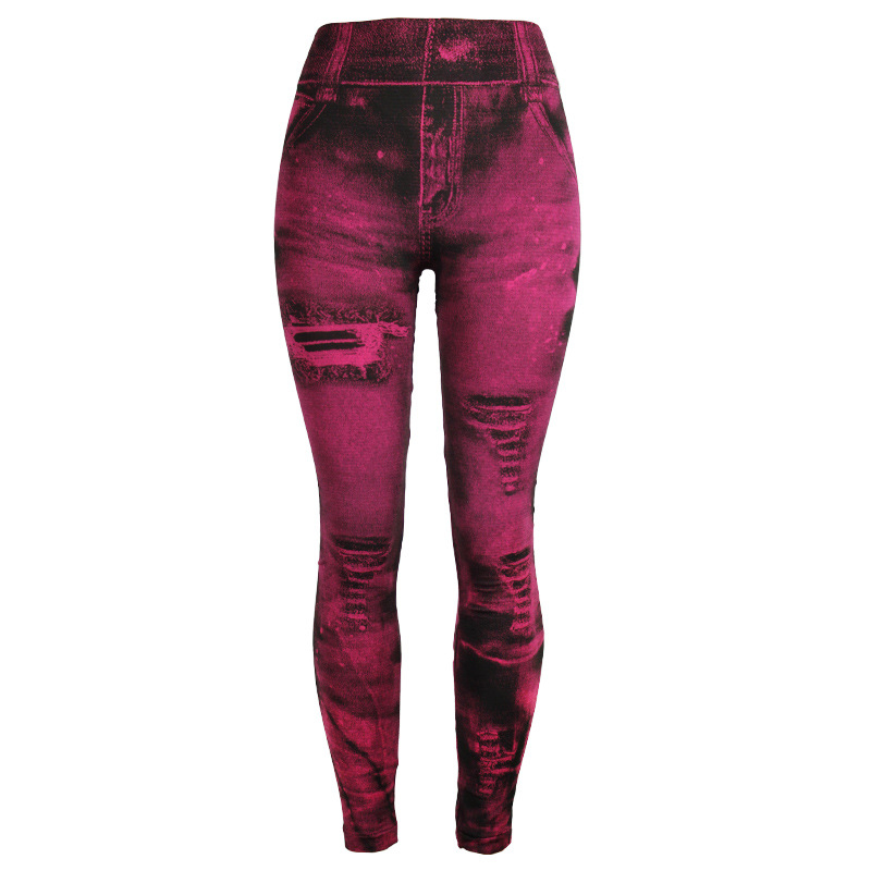 Leggings imitation denim pour femmes, pantalons multicolores populaires à neuf points pour soulever les hanches_voghion.com
